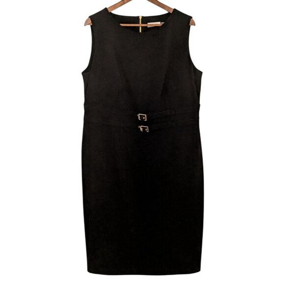 Calvin Klein Dresses & Skirts - Calvin Klein Womens 16W Sleeveless Black Sheath Dress Gold Zipper Belt Accent
